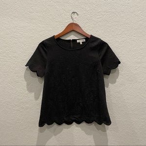 Silky black floral embossed dress to casual blouse